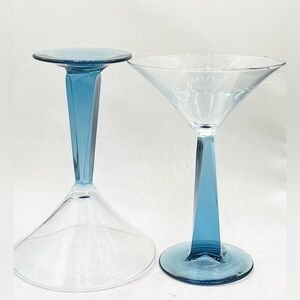 2 Bombay-Vintage Sapphire Blue Twisted Stem Martini Glass 6.5”T